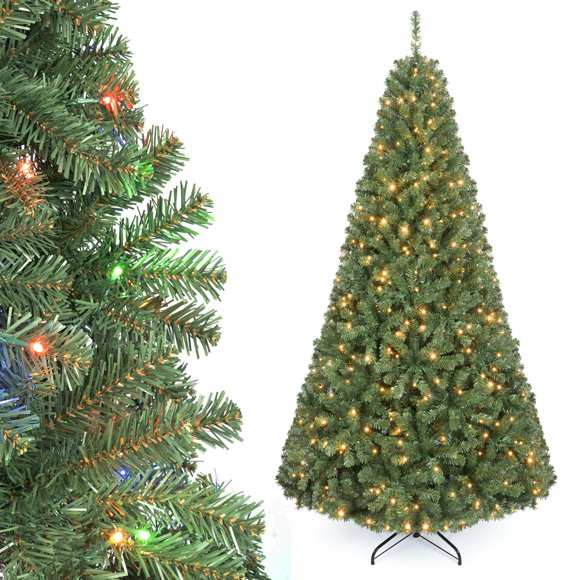Gymax 7 FT Prelit Christmas Tree w/500 LED Lights & 1570 PVC Branch Tips Metal Stand Green