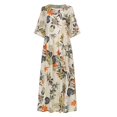 thumbnail image 4 of Robe Longue Maxi Boho Décontractée en Coton et Lin à Manches 3/11 à Fleurs pour Femmes, 4 of 5