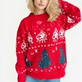 thumbnail image 1 of TIMIFIS Chandails de Noël pour Femmes Décontractés à Col Rond Chandails à Enfiler Hauts Automne Manches Longues Extensibles Flocon de Neige Renne Chandail Tricoté, 1 of 7
