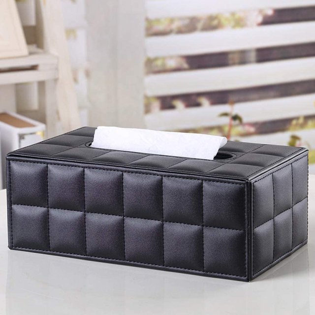 ORUYROP Leather Tissue Box Holder-Waterproof Rectangular Tissue Box Cover Vintage Napkin Paper Holder for Home,Office&Car Decor (Black-1)