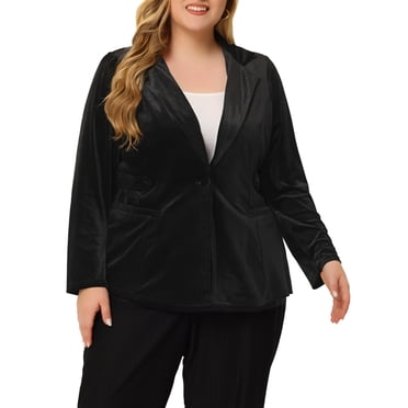GRACE & GRANDEUR Women's Plus Size Peplum Blazer Long Sleeve Button Notched Lapel Velvet Jacket 4X Black