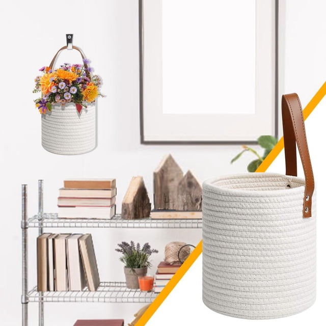 Feltree Handwoven Wall-Mounted Hanging Basket Planter - Faux Rattan Decor for Plants, Storage and Home Garden, 7 Inch