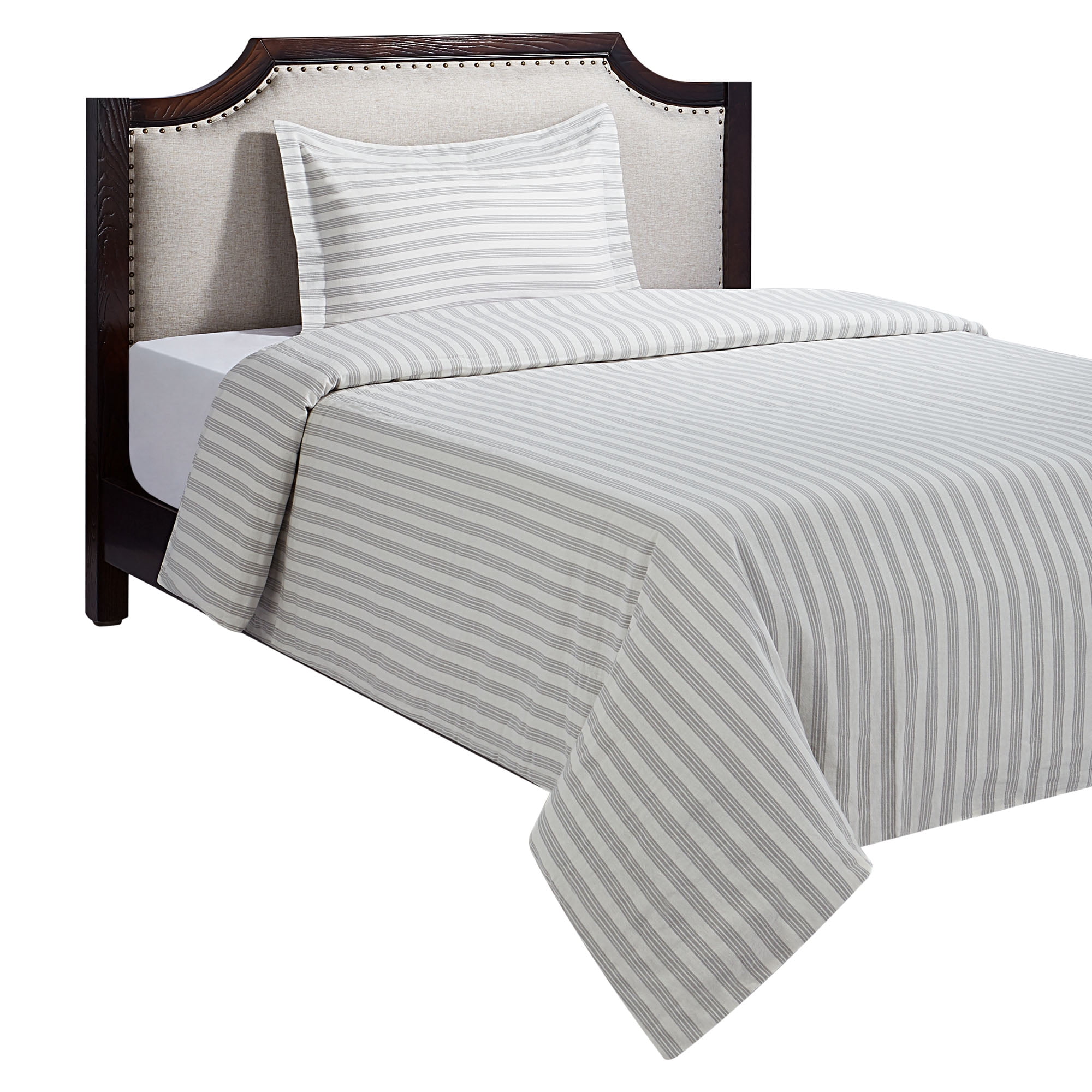 HOMETRENDS 2-Piece Grey Stripe Duvet Cover Set, Twin
