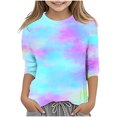 thumbnail image 1 of Splozh Longues Shirt Chandail à Manches Fille Décontracté Col Rond T - à Manches Trois Quarts Régulier Basique Haut à Manches 3/4 Bleu Pâle, 3-4 Ans, 1 of 5