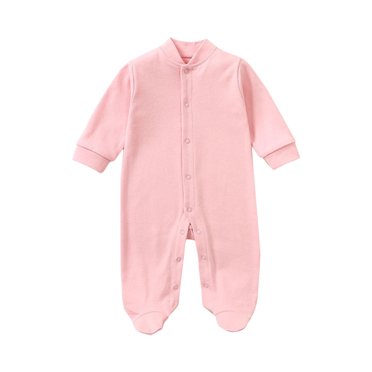 Zwiiyzr 2025 0-12M Newborn Baby Boy Girl Romper Bodysuit Long Sleeve Footie Onesie Jumpsuit Cotton Pajamas Sleepwear Outfit Baby Clothes Pink