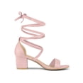 thumbnail image 3 of BLISSFUL STEP Women's Open Toe Lace up Sandals Mid Block Heels Sandals Light Pink 9, 3 of 7