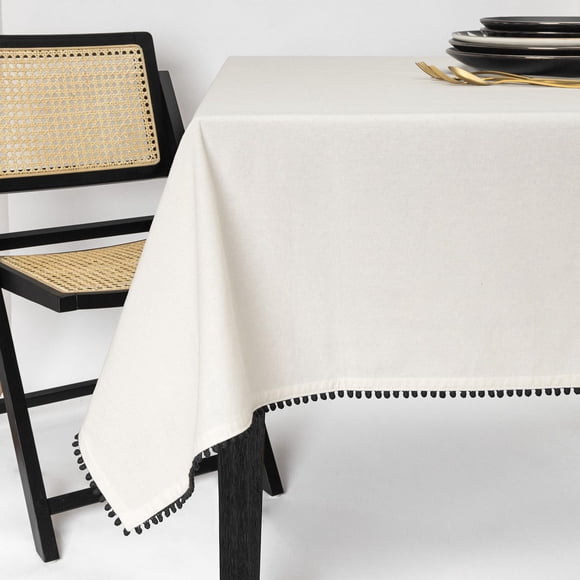 Thyme & Table Rectangle Tablecloth 84", Pom White