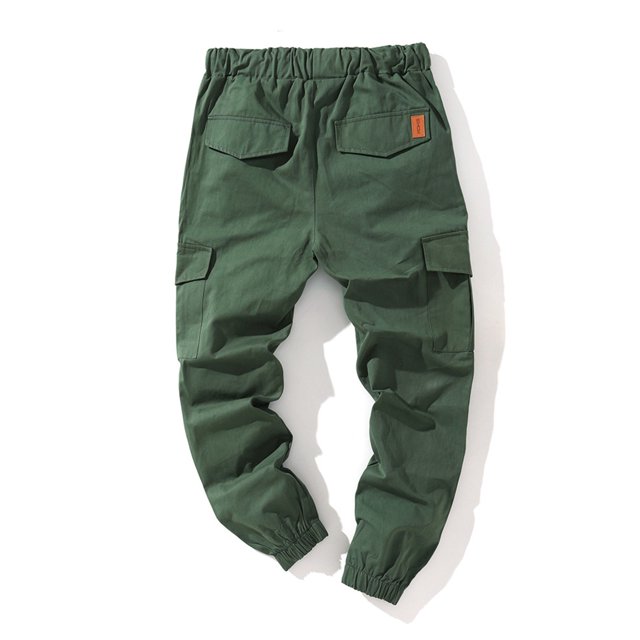 MAWCLOS Mens Cargo Pants Elastic Waist Trousers Solid Color Jogger Pant Fitted Hiking Drawstring Bottoms Green 3XL