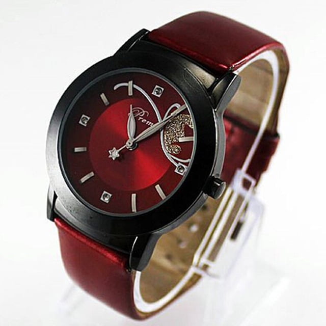 Transemion Montre-Bracelet pour Femmes Robe Montre Horloge Montre en Cuir Filles Cristal Montre Ronde Rouge