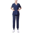 thumbnail image 1 of Pisexur Ensemble de Sarraus pour Femmes, Uniforme Médical Uni Extensible, Ensemble de Sarrau, Haut à Col en V à Manches Courtes, Pantalon Jogger Fuselé Cargo, 1 of 3