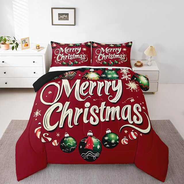 Red Christmas Bedding Set,Merry Christmas Comforter Sets Full Size,Christmas Tree Stars Bed Set,Winter Snowflake Down Comforter