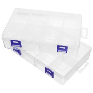 2 Boîte à outils réutilisables Pcs 8 Grilles Étui de rangement résistant à l'usure pour les petites pièces Outil ménager Organisateur Boîte de rangement en plastique transparent