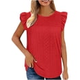 thumbnail image 1 of Plus Size Summer Tops for Women Crochet Crewneck Ruffle Shorts Sleeve T Shirts Loose Blouses, 1 of 6