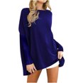 thumbnail image 2 of RXIRUCGD Mode Femmes Couleur Unie Duveteux Col Rond Manches Longues Décontracté Ample Pull Top Blouse, Bleu, Taille : 3TG, 2 of 7