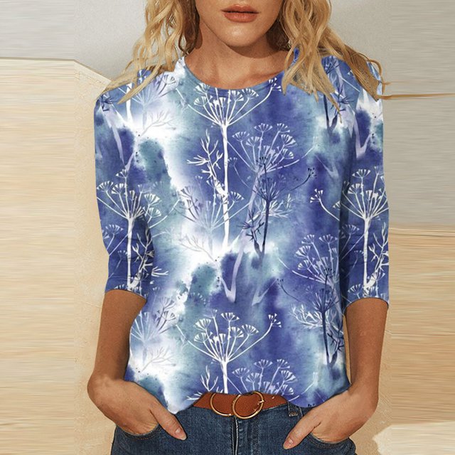 T-shirt Imprimé à la Mode pour Femmes 3/4 Manches Blouse Col Rond Tops Décontractés Tops Femme Summer 2023 sur Clearance