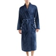 thumbnail image 3 of Womens Soft Warm Robe, Fleece Thick Long Sleeve Bathrobe, Unisex Fall Winter Flannel Pajamas Robes with Pockets Navy L, 3 of 5