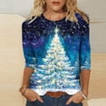 thumbnail image 1 of Wiyuqeen T-Shirts de Noël à Col Rond pour Femmes 2024 Hauts Grande Taille T-Shirts à Imprimé Glitter Tree T-Shirts Classiques à Manches 3/4 T-Shirts de Noël T-Shirts Graphiques pour Noël, 1 of 5