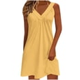 thumbnail image 1 of Kyusrd Robe Débardeur d'Été pour Femmes Robe Courte Plissée à Col en V Sans Manches Robe Soleil T-Shirt Robe Trapèze Robe Courte de Plage, 1 of 6