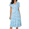 thumbnail image 2 of UKAP Robe Longue pour Femme à Imprimé Floral, Robes Midi à Manches Courtes, Robe d'Été de Plage, Caftan de Fête, Bleu Ciel, P, 2 of 8