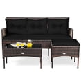 thumbnail image 2 of Costway 3 PCS Patio Rattan Furniture Set 3-Seat Sofa Cushioned Table Garden Black, 2 of 10
