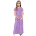 thumbnail image 4 of biudgviw Robe Maxi pour Filles à Manches Courtes, Col Ras du Cou, Couleur Unie, Robe Trapèze Décontractée, Robe d'Été Longue avec Poches, 4 of 6