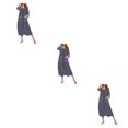 thumbnail image 3 of yingyy 1/2/3 Polyester Robe de Nuit pour Femmes Décontractée de Remplacement Col Rond Manches Longues Double Poche Respirante Peignoir de Maison Vêtement de Nuit Bleu Foncé S 3 Pcs, 3 of 6