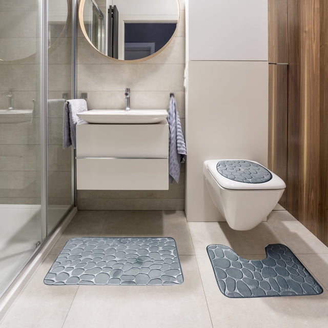 LSLJS Bath Mats for Bathroom - Bathroom Rugs Memory Foam Bath Mat Set 3 Pcs Bathroom Rugs Set Toilet Mats Soft Comfortable Water Absorption Nonslip Thick Machine Wash