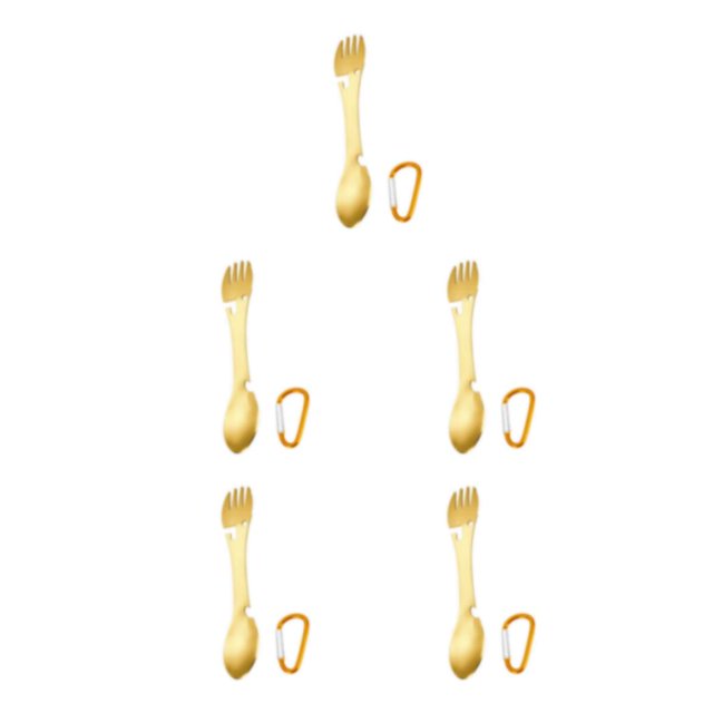 ziyahi Stainless Steel Multifunctional Spork Fork Bottle Opener Integrated Tableware Outdoor Camping Silver Gold 5Set