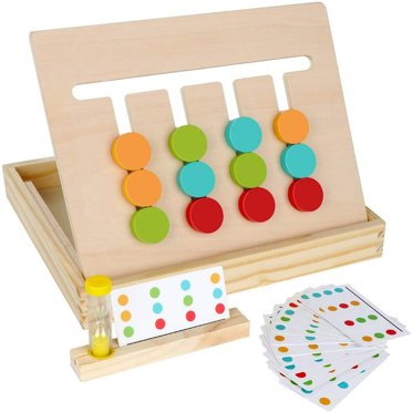POINTERTECK Montessori Learning Toys Slide Puzzle Color & Shape Matching Brain Teasers Logic Game Preschool Educational Wooden Toys for Kids Boys Girls Age 3 4 5 6 7 Years Old Travel Toys