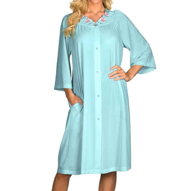 Women's Shadowline 77280 Petals Embroidered Yoke Coat (SeaFoam 2X)