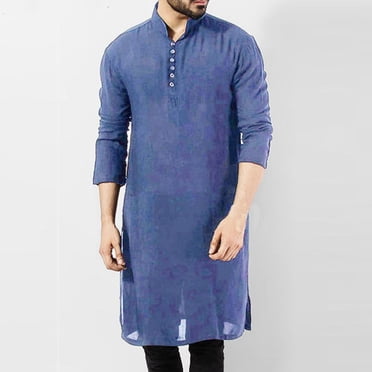 MYG Mens Indian Traditional Kurta Shirt Long Sleeve Ethnic Kaftan Shirt Blouse Tunic