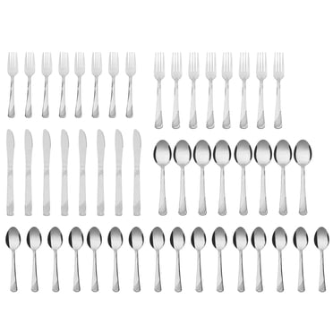Ensemble de couverts en acier inoxydable Mainstays « Swirl » (48 pièces) avec plateau de rangement, argenté, service pour 8 personnes
