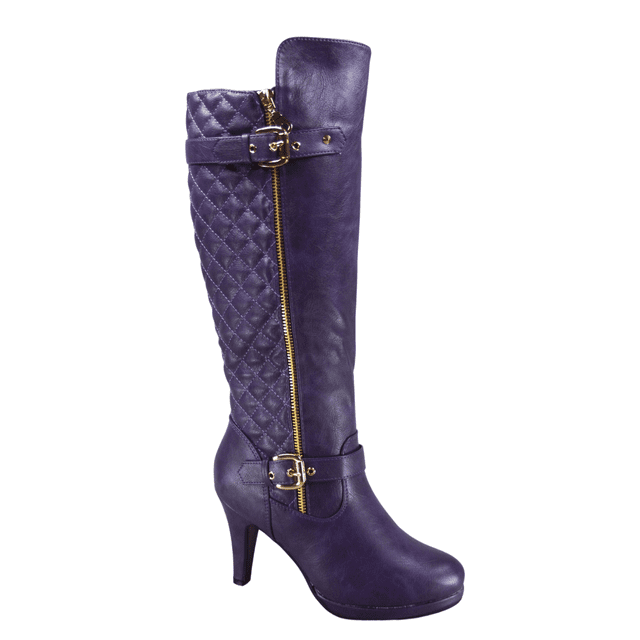 Bottes à Talons Hauts à Fermeture Éclair à Bout Rond Décontractées pour Femmes Dames (Violet, 8.5)