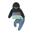 thumbnail image 1 of Faithtur Toddler Boy Autumn Clothes Contrast Color Patchwork Long Sleeve Hoodies Solid Color Pants 2Pcs Outfit, 1 of 9
