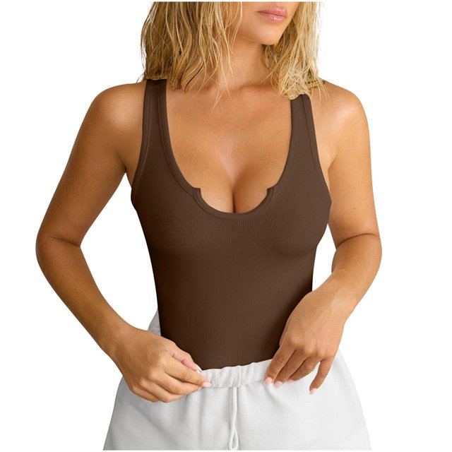 Yuyuzo Womens Tank Top Deep V Neck Going out Tops Ribbed Knit Stretchy Slim Fitted Tees Summer Basic Sleeveless Shirts