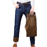 Men's Jeans Product Category Men’s Thermal Lined Trousers with Teddy Warmth and Straight Leg Fit Winter Denim-like Thermal Jeans Product Title