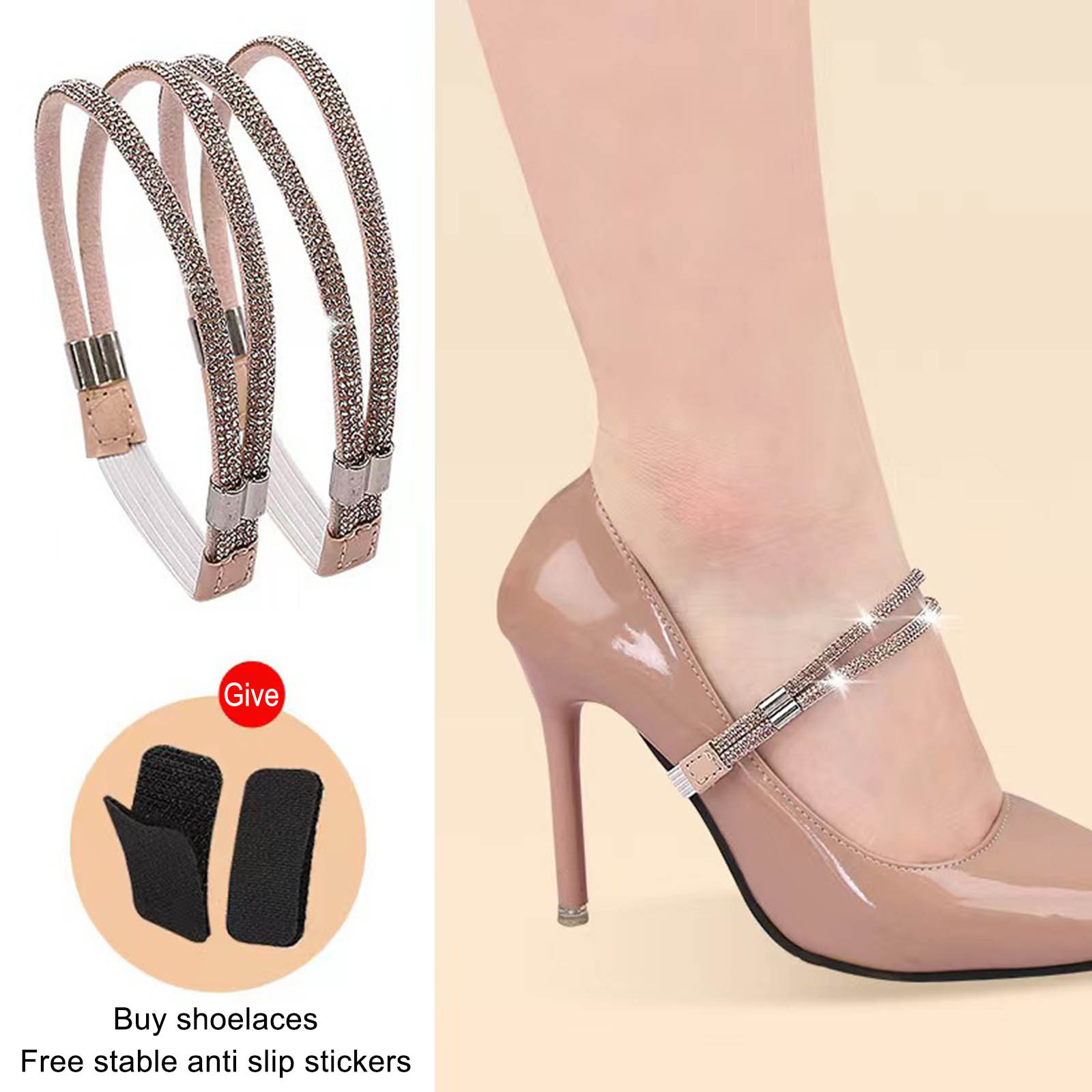 Vaidha Elastic High Heels Shoe Straps, Replacement Ankle Straps For Heels, Rhinestone Elastic Shoe Ankle Straps, Antiloose Strap For High Heels