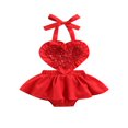 thumbnail image 1 of MesaSe Bébé Filles Paillettes Coeur Forme Sans Manches Dos Licou Robe Romper avec Bandeau Tenues, 1 of 6