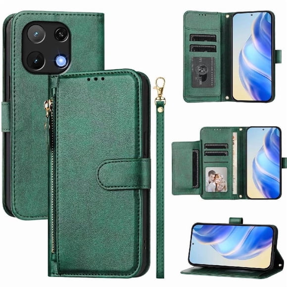 Filp Case for UMIDIGI Note 90 Zipper Pocket Magnetic Flip Wallet Phone Case with 7 Card Slots and Wrist Strap