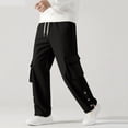 thumbnail image 2 of Lovzfmll Men's Solid Color Slit Hem Cargo Sweatpants, Elastic Drawstring Waist, Straight-Leg for Modern Style Black, 3XL, 2 of 5