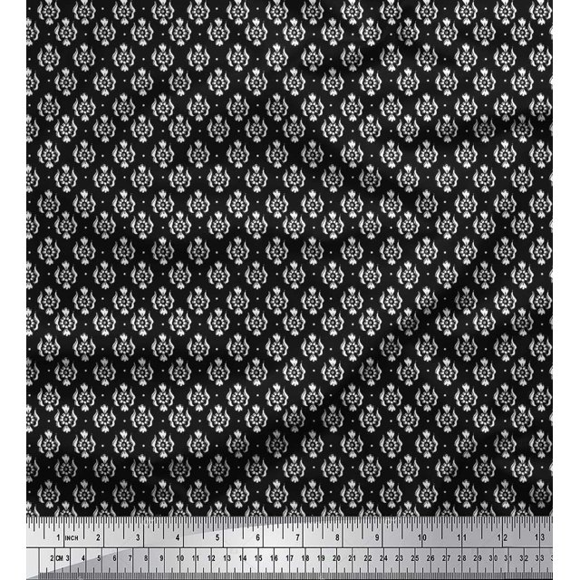 Soimoi Rayon Fabric Damask & Floral Block Printed Craft Fabric by The Yard 56 Inch Wide