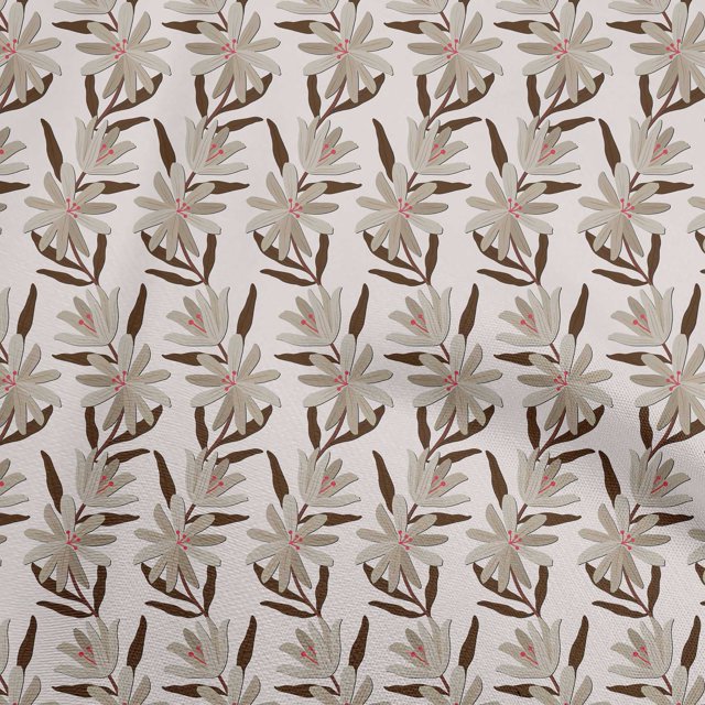oneOone Polyester Spandex Light Brown Fabric Floral Sewing Material Print Fabric By The Yard 56 Inch Wide