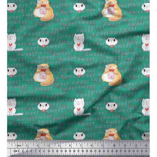 Soimoi Rayon Fabric Sweet Cat Kids Print Sewing Fabric Yard 56 Inch Wide