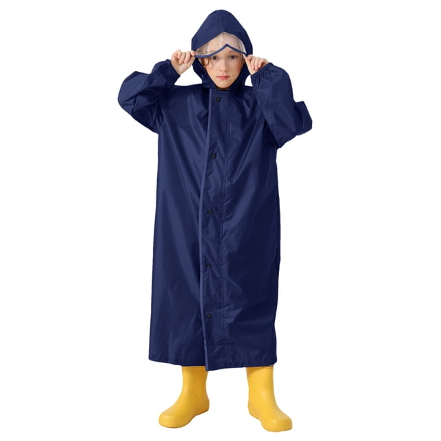 Rain Coats Kids Children's Extended Coverage Raincoat for Backpack Protection Hooded Students Solid Rain Jacket Combinaison Pluie Enfant Navy 12 Years-14 Years