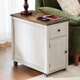 thumbnail image 1 of CHIC HOUSE Tables d'Appoint pour Salon avec Station de Recharge et Roulettes, Table de Chevet Style Ferme pour Chambre avec Tiroir de Rangement, Tables Étroites à Roulettes Tables d'Accent, Petites Tables pour Petit Espace, Chêne, 1 of 11
