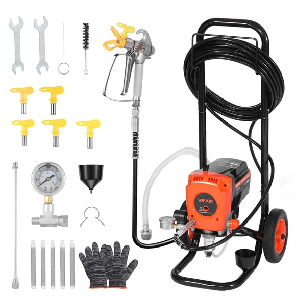 VEVOR Stand Airless Paint Sprayer, 900W, 3300PSI High Pressure Airless Sprayer with Cart, Cleaning Brush, Hose, Extension Rod, Nozzles