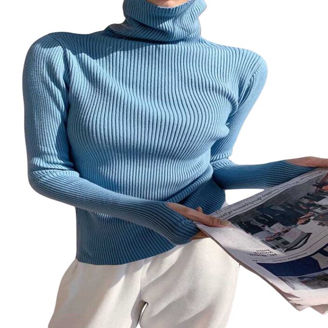 MesaSe Femmes Tricot Côtelé Tops Manches Longues Col Roulé Couleur Unie Slim Fit Pull