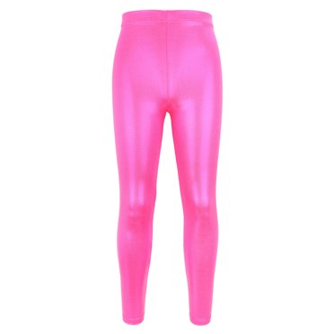 Zwiiyzr 2025 Sparkle Dance Tumbling Athletic Gymnastics Yoga Pants Kids Girls Fitness Solid Colour Leggings Sports Long Hot Pink
