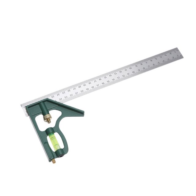Règle d'Angle Carré Combinée 300 mm Verte 90° Acier Inoxydable Niveau Carré Haute Précision 45° Règle d'Angle Combinée Outil de Mesure Multifonction pour le Travail du Bois
