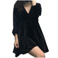 thumbnail image 1 of Ersazi Robe d'Été pour Femmes en Liquidation Mode Robe Décontractée pour Femmes Col en V Manches Longues Robe en Velours Canari Robe Longue à Taille Noire 5TG, 1 of 6